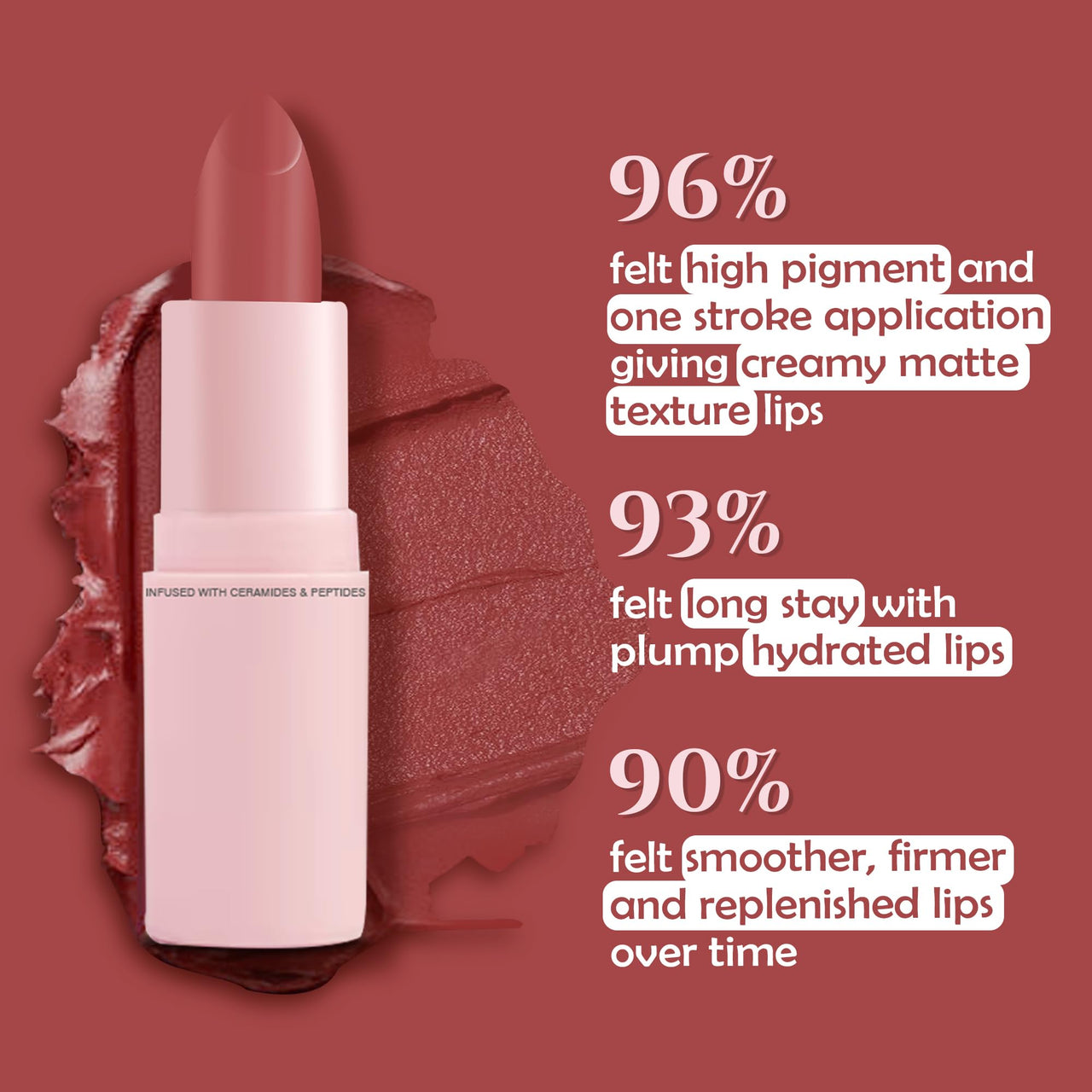 Glamveda Creamy Matte Long Lasting Lipstick with Ceramides & Peptides, Lightweight, 12 Hour Wear, Smudgeproof & Transferproof - Chilli 308