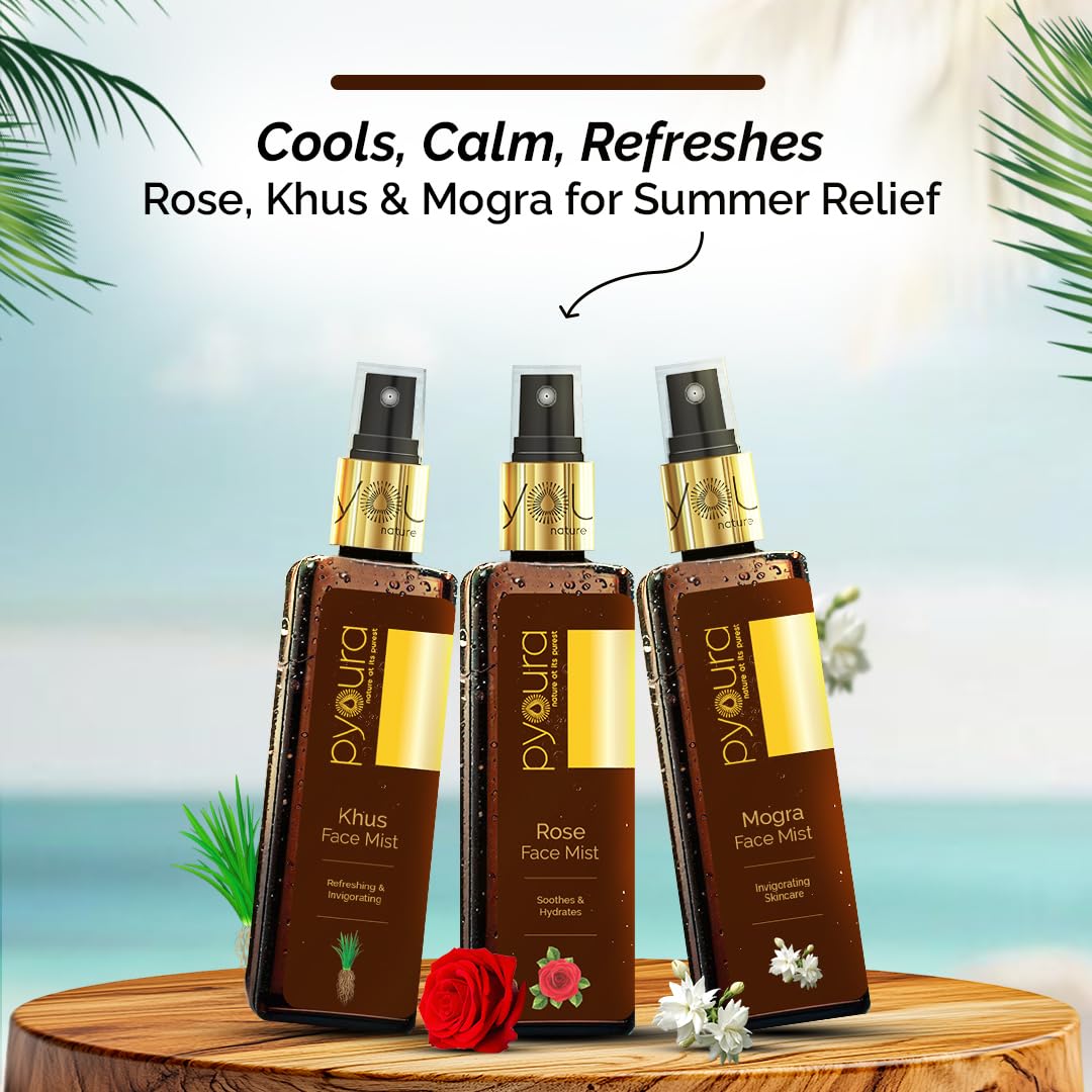 PYOURA Summer Heat Beating Khus Face & Body Mist 100 ml, Instantly Cooling & Refreshing, Prickly Heat Relief, 100% Natural, No Added Chemicals, Distinctive Natural Vertiver Perfume