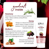 Globus Naturals Red Wine Hydrating Face Wash, Enriched With Rosemary & Honey, Wrinkle Control Formula, Natural, Gentle & Mild, Suitable For All Skin Types, 75 gm