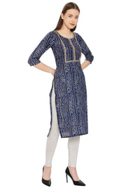 InTrend Forever Bandhani Foil Print Designer || Cotton Kurta for Ladies || Straight Fit || Zari & Sequins lace || Kurtis for Women