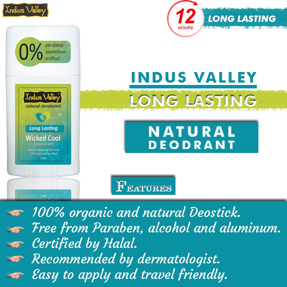 INDUS VALLEY Wicked Cool Deodorant Stick for Unisex, 50g