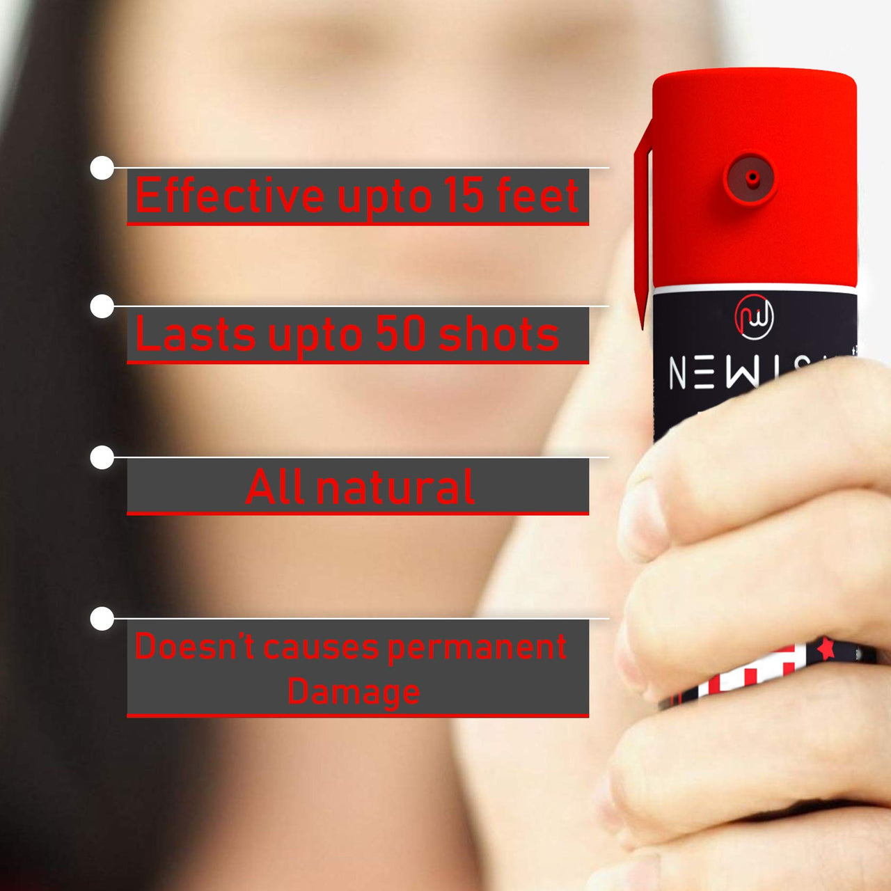 Newish Metal Powerful Pepper Spray Self Defence for Women Shots 50 (35 gm / 55 ml) (Red)