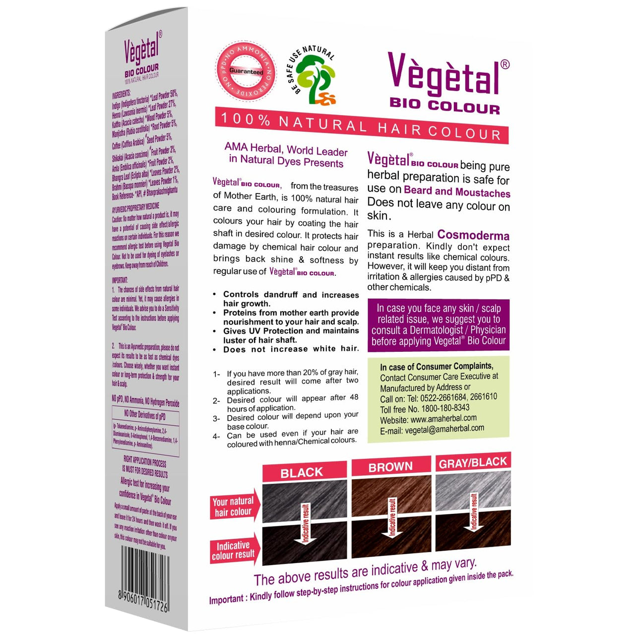 Vegetal Bio Colour Natural Dark Brown Hair Colour for Men, PPD-free, Semi-Permanent, Safe for Beard and Mustache 25g. (Pack of 2)