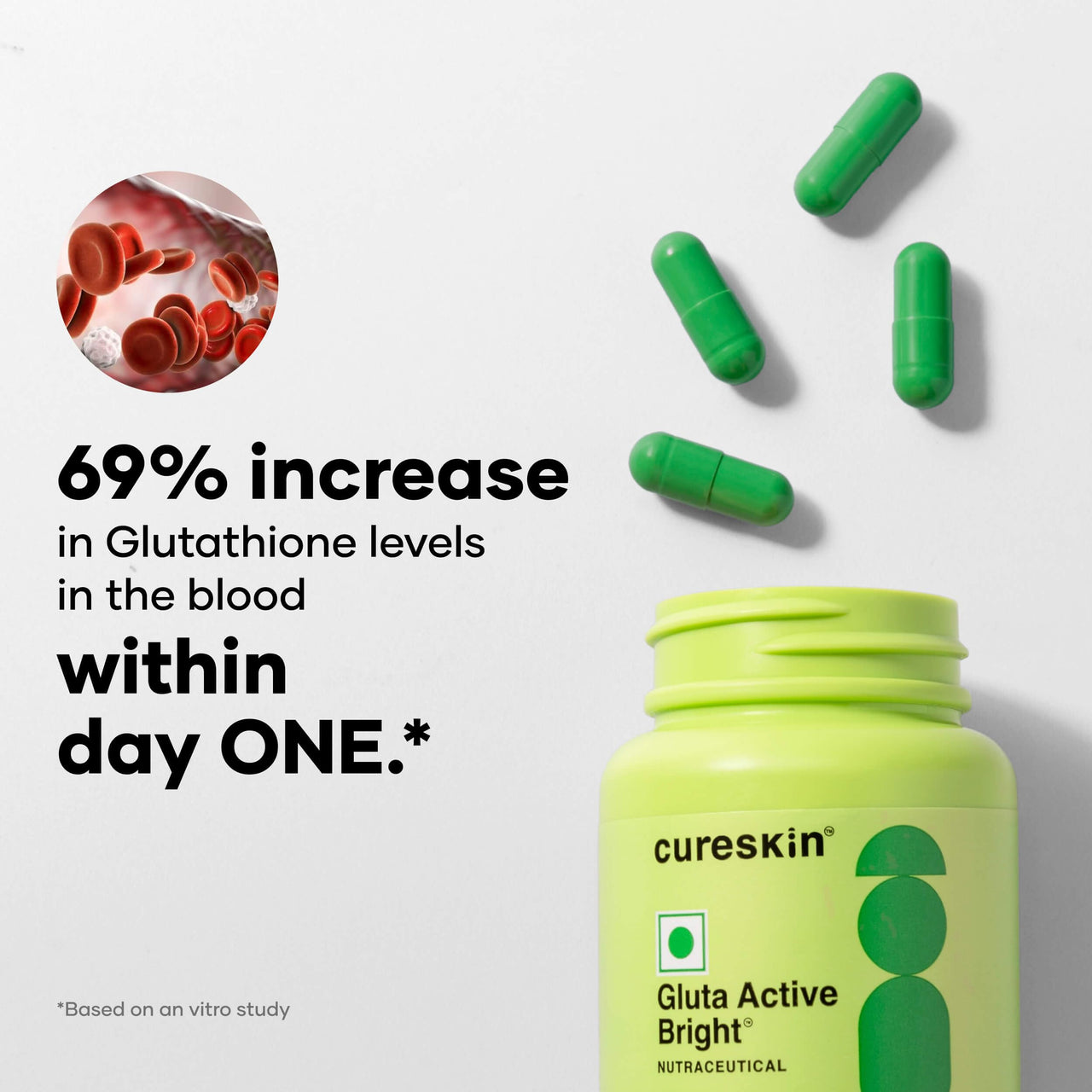 Cureskin Gluta Active Bright Glutathione Tablets | Glutathione Tablets for Skin Whitening | Glutathione Supplements | Glutathione for Skin Whitening