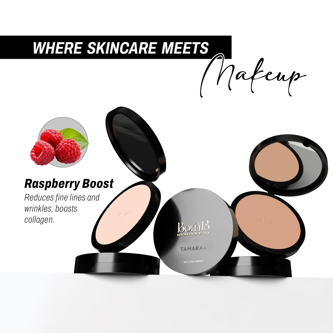 Born16 Tamaraa Wet & Dry Compact Powder – Snow Princess | Dual Wet-Creamy & Dry-Matte Finish | High Coverage, Waterproof, Smudge-Proof, Vegan | 24-Hour Stay, 6g