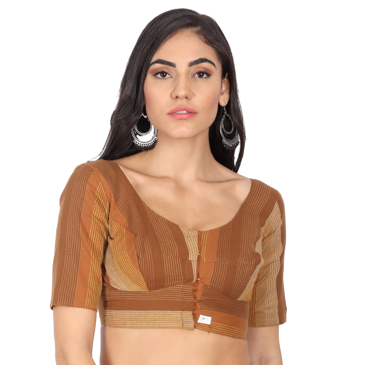 JISB Women's  Cotton Geometric Half Sleeve Blouse