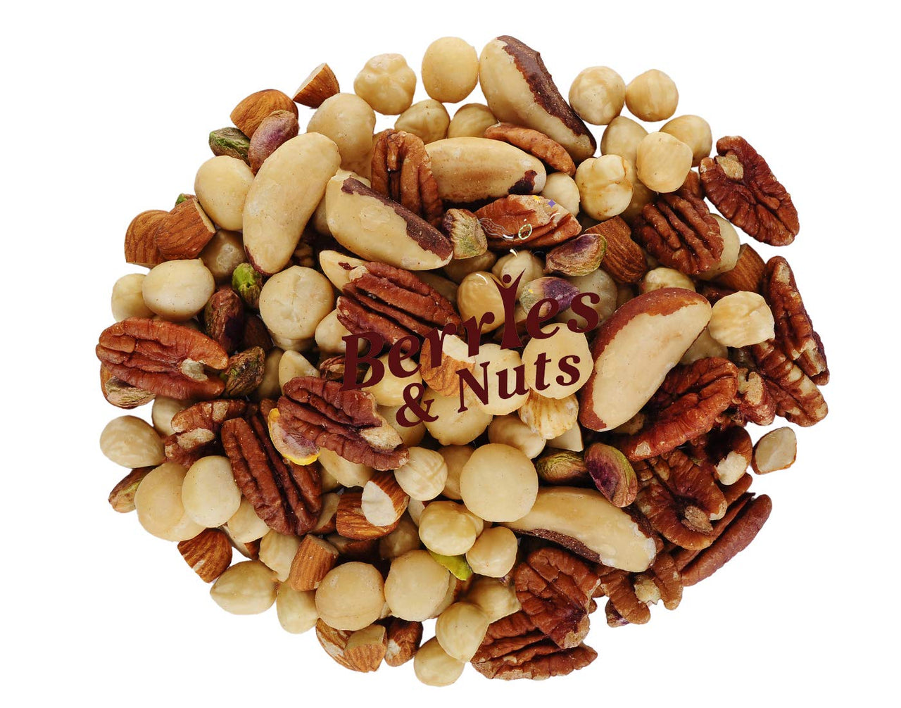 Berries And Nuts International Nuts Mix | Pecan, Brazil, Hazel, Macadamia, Almonds, Pista, Walnuts | 400 Grams | 2 Bottles Of 200 Grams, Dry Fruit