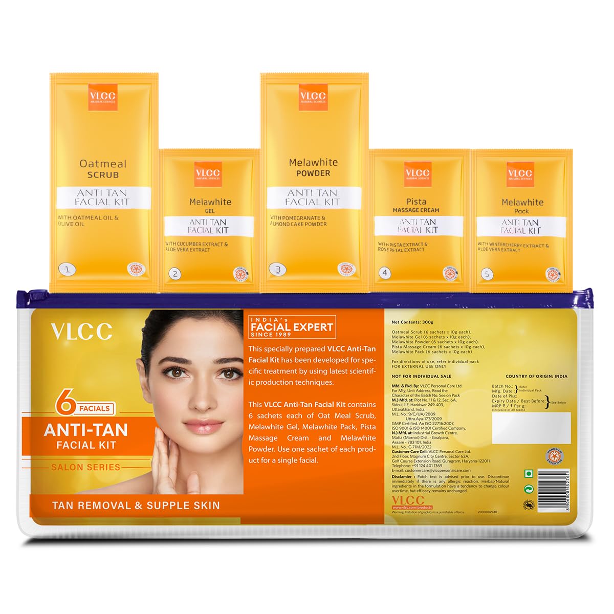 VLCC Salon Series Anti Tan Facial Kit ( 6 Facials ) - 300g - At Home Anti-Tan Facial Kit | Fights Sun Tan, Uneven Skin Tone | Refines and Brightens Skin Tone For Glowing Complexion