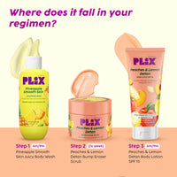 PLIX - THE PLANT FIX Peaches & Lemon Detan Bump Eraser Scrub (200g), Body Lotion SPF 30 (150ml), & Pineapple Smooth Skin Juicy Body Wash (236ml) | Removes Tan, & Smoothens Strawberry Skin