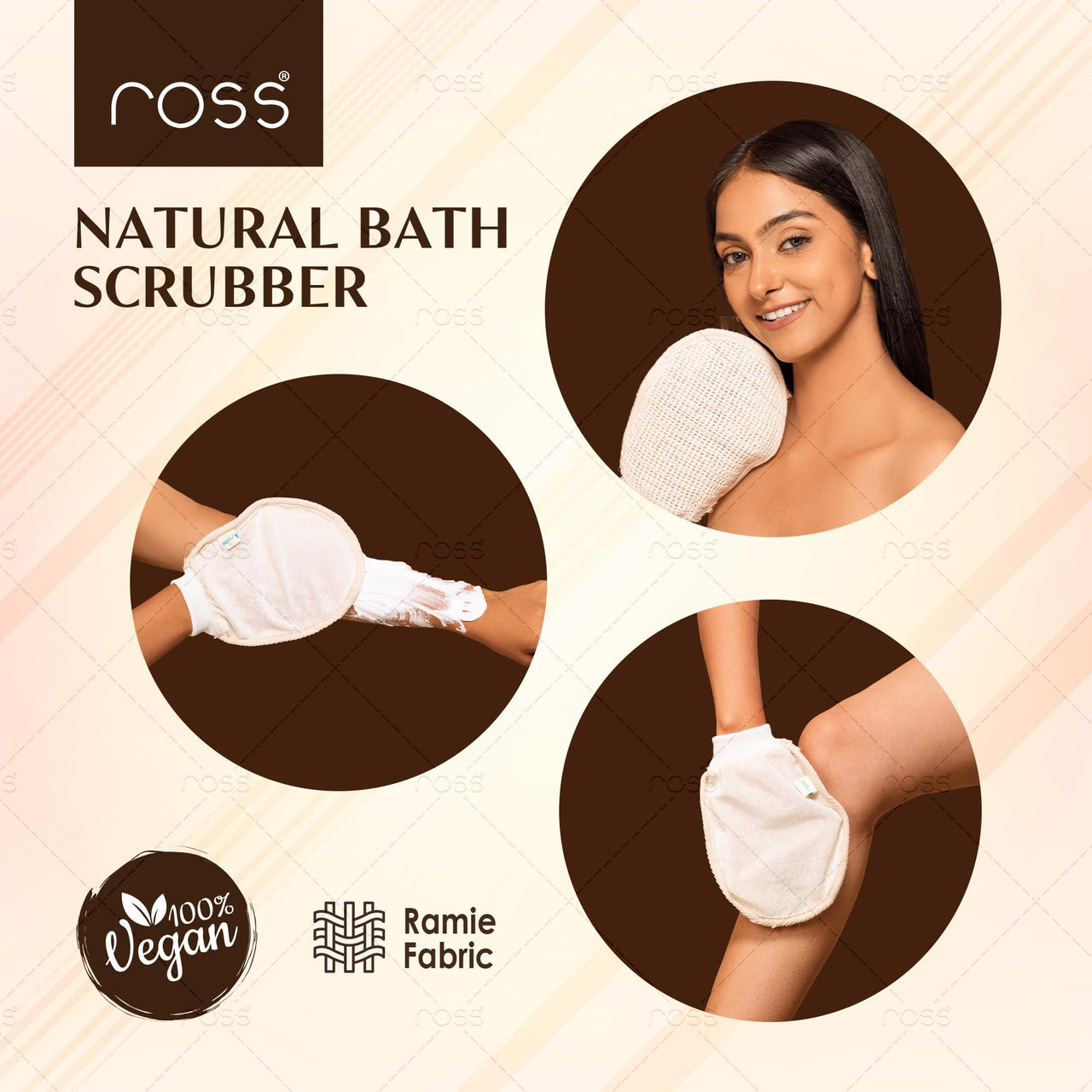 Ross Natural Ramie Bath Glove Scrubber – Gentle Exfoliating Glove for Deep Cleansing, High-Lather Foam, and Smooth, Refreshed Skin – Perfect for Removing Dead Skin & Impurities (Pack of 1)