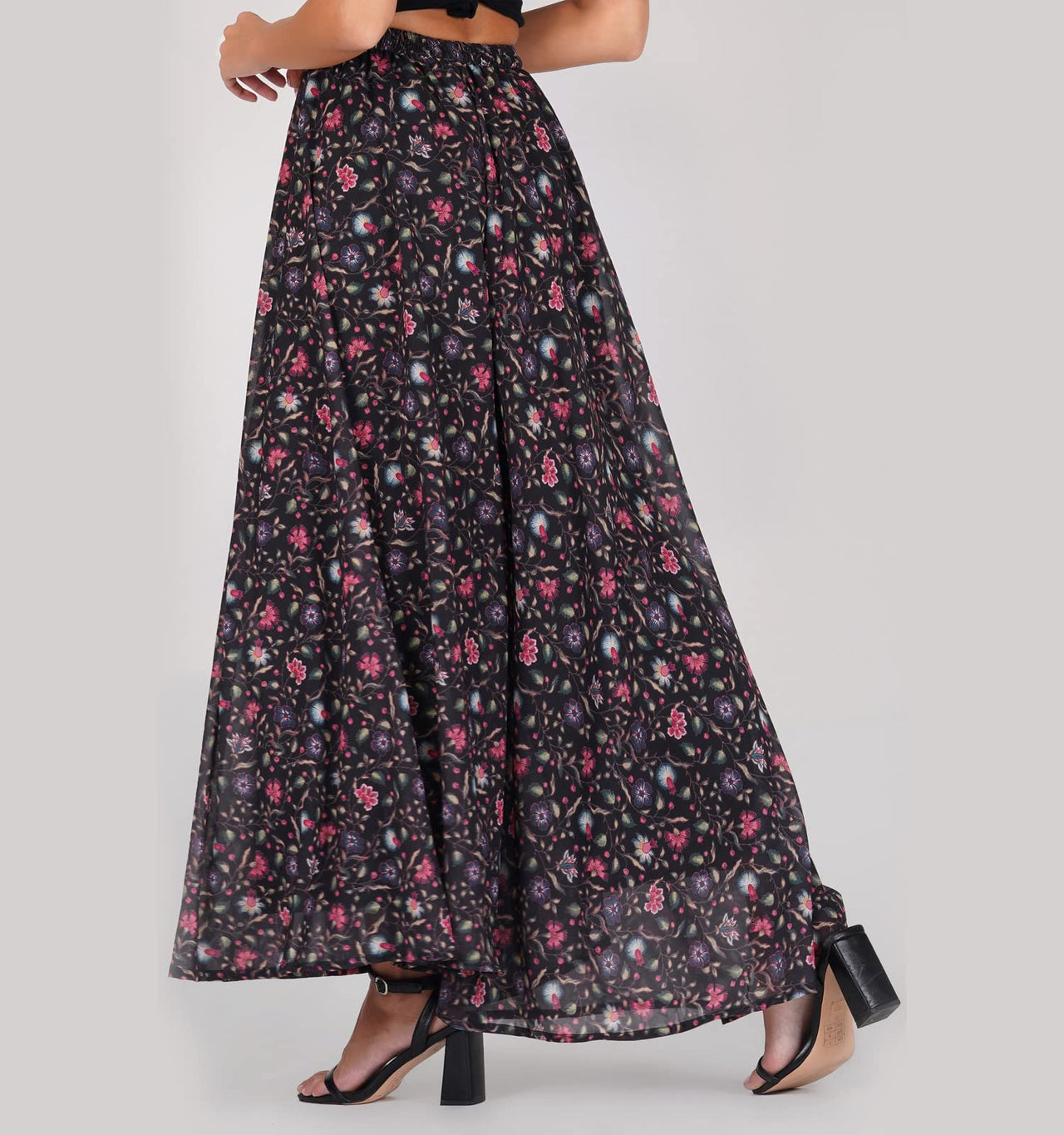 RATAN Women’s Georgette Flared Freesize Sharara Palazzo Pant with Lining M Maroon