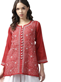 Ada Women's  Hand Embroidered Lucknowi Chikankari Cotton Straight Short Top Kurti A178625