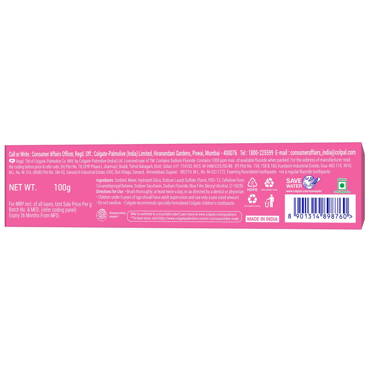 Colgate MaxFresh Watermelon Blast Gel Toothpaste, with Cooling Crystals, Watermelon Flavour, and Ultrafreeze Technology for Intense Freshness, 100g