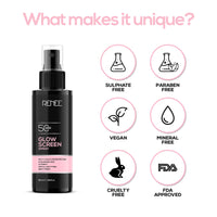 RENEE Glowscreen Spf 50 Sunscreen Spray - 50ml, Pa++++ for Uva & Uvb Protection, Enriched With Hyaluronic Acid & Vitamin C| Lightweight, Non Greasy, Quick Absorbing With No White Cast