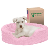 Furhaven Dog Bed for Small Dogs w/ Removable Washable Cover & Pillow Cushion Insert, For Dogs Up to 12 lbs - Ultra Plush Faux Fur Oval Lounger - Pink, Small Oval (Fiber-Filled Base) 19.0