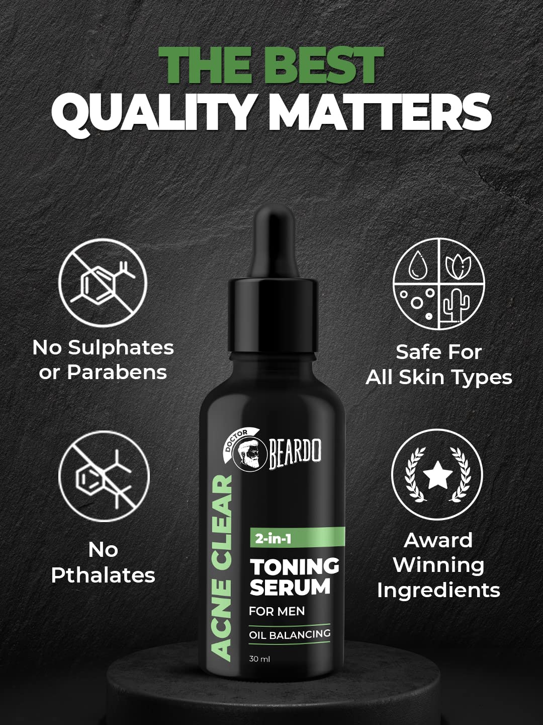 Beardo 2-in-1 Anti Acne Serum + Toner For Men, 30ml | Face Serum For Men | Acne Serum with AHA & Niacinamide | Reduces Pores & Acne Scars for Smooth Skin