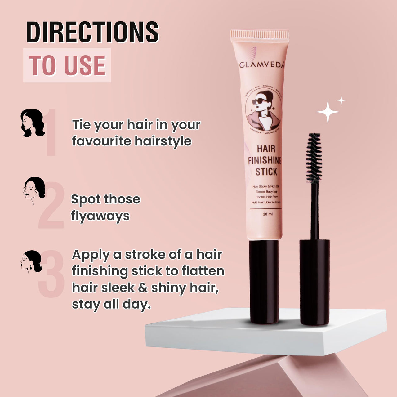 Glamveda Hair Finishing Stick For Women | Non-Greasy And Non-Sticky | One-Stop Solution For Hair styling | 24 hours Stay | With Rice Water |20ml Pack of 2