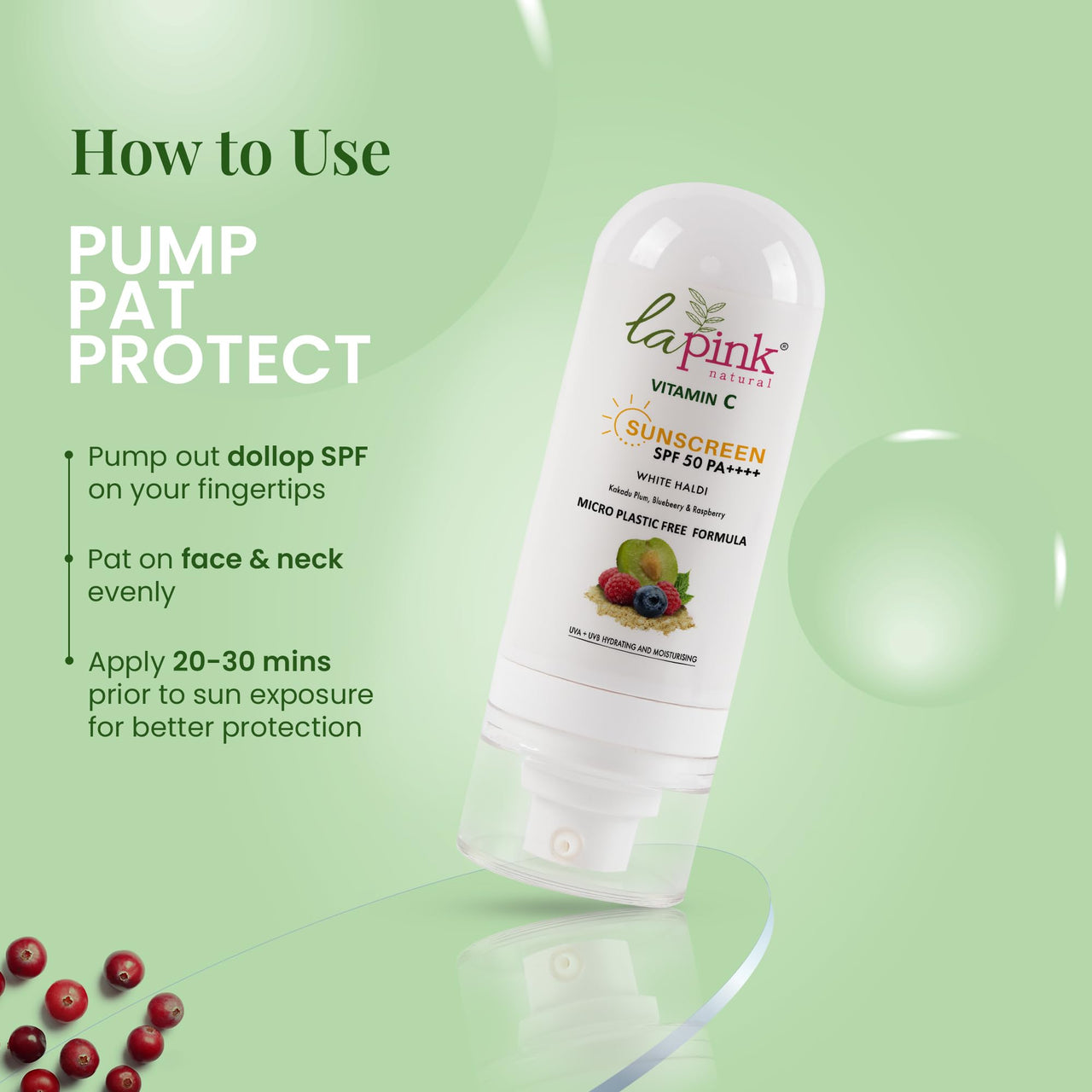 La Pink Vitamin C Sunscreen For Men and Women | SPF 50 PA++++ UVA + UVB, Hydration & Moisturization 100% Microplastic Free Formulation | Non Greasy | Zero White Cast (50g)