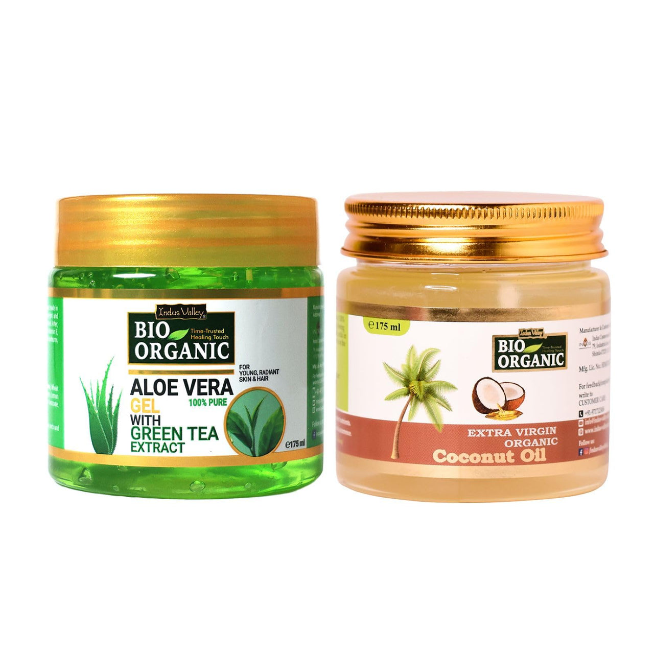 INDUS VALLEY Face and Hair Care Combo of Coconut Oil and Aloevera Gel (175ml *2=350ml)