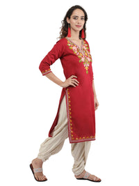 QAZMI Women's  Cotton Straight Embroidered Kurti Black L