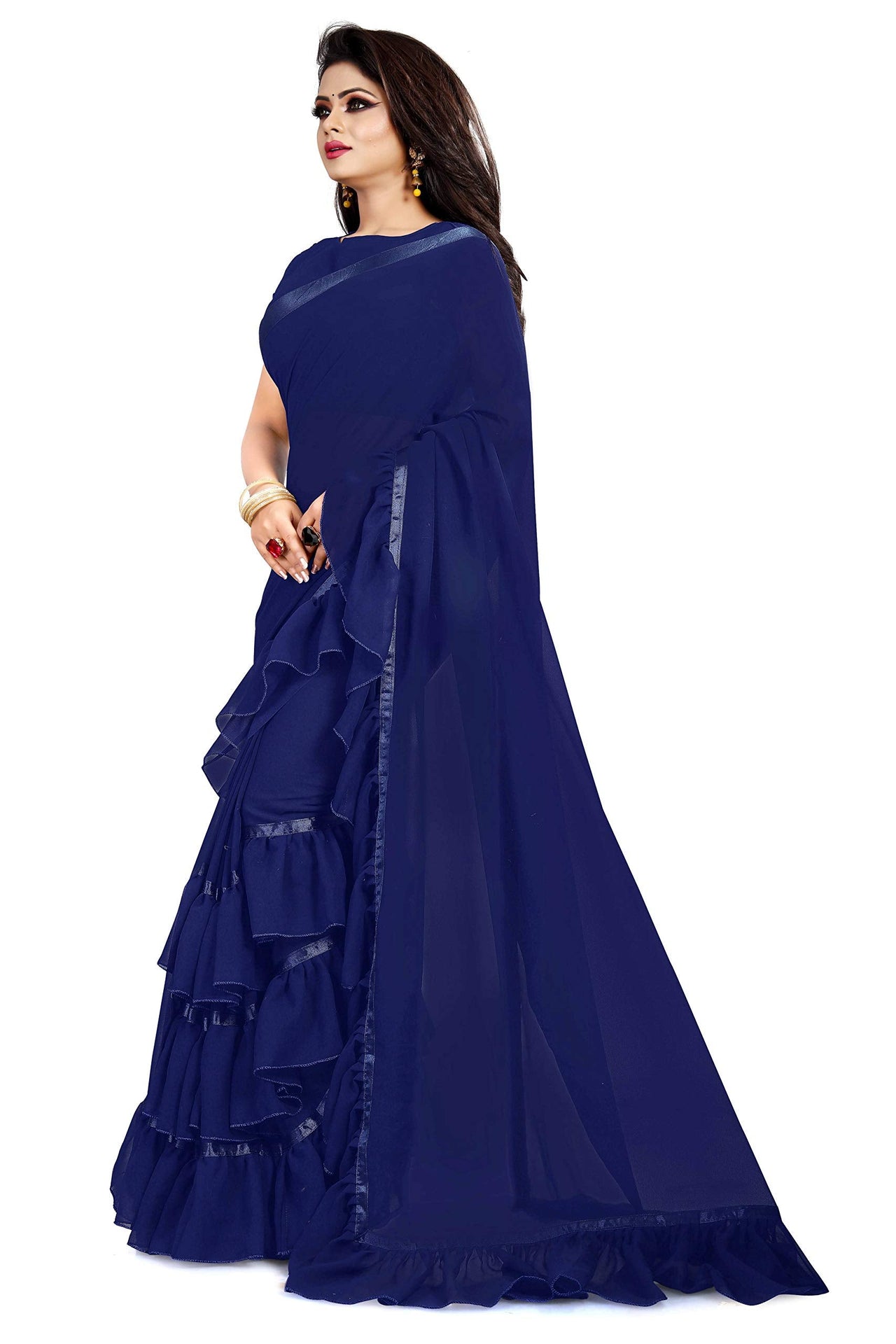 Anjaneya Sarees Women's  Georgette Saree With Blouse Piece