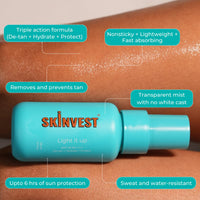 Skinvest Light it up Sunscreen body spray - SPF 40 PA ++++ 100ml | with Kumkumadi Tailam | De-tans & Hydrates | Brightens Skin Tone | Removes Pigmentation | For All Skin Types | No white cast | No alcohol | Dermatologist Tested