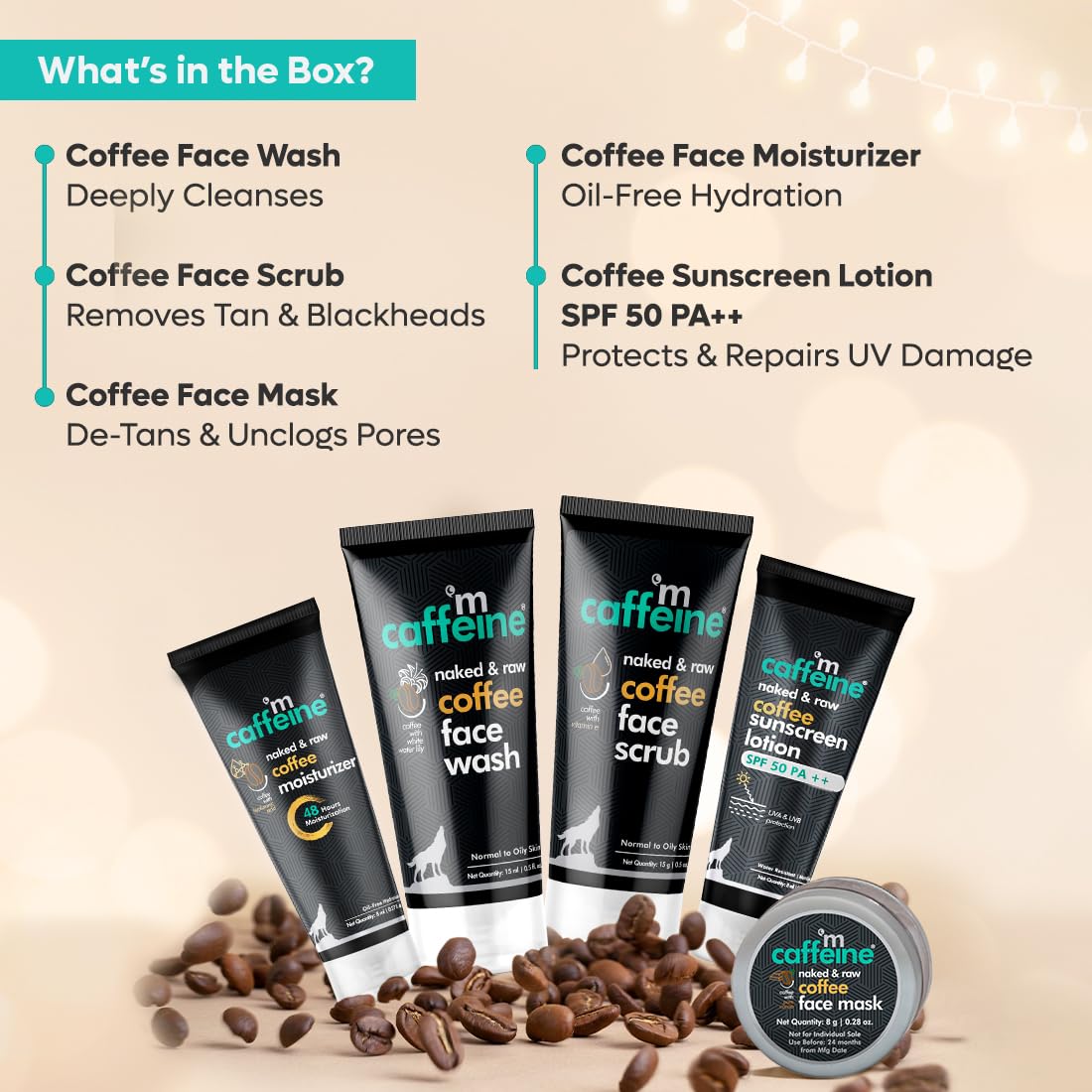 mcaffeine Coffee Detan Facial Travel Kit|Gift For Birthday And Anniversary|Value Pack Of 5 Signature Face Care Products: Face Wash, Scrub, Mask, Moisturizer & Sunscreen For Both Women And Men