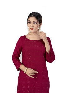 Fashion Dream Women Viscose Rayon Sequence Embroidered Straight Kurti
