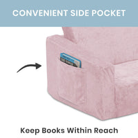 Serta Perfect Sleeper Extra Wide Convertible Sofa to Lounger - Comfy 2-in-1 Flip Open Couch/Sleeper for Kids, Pink