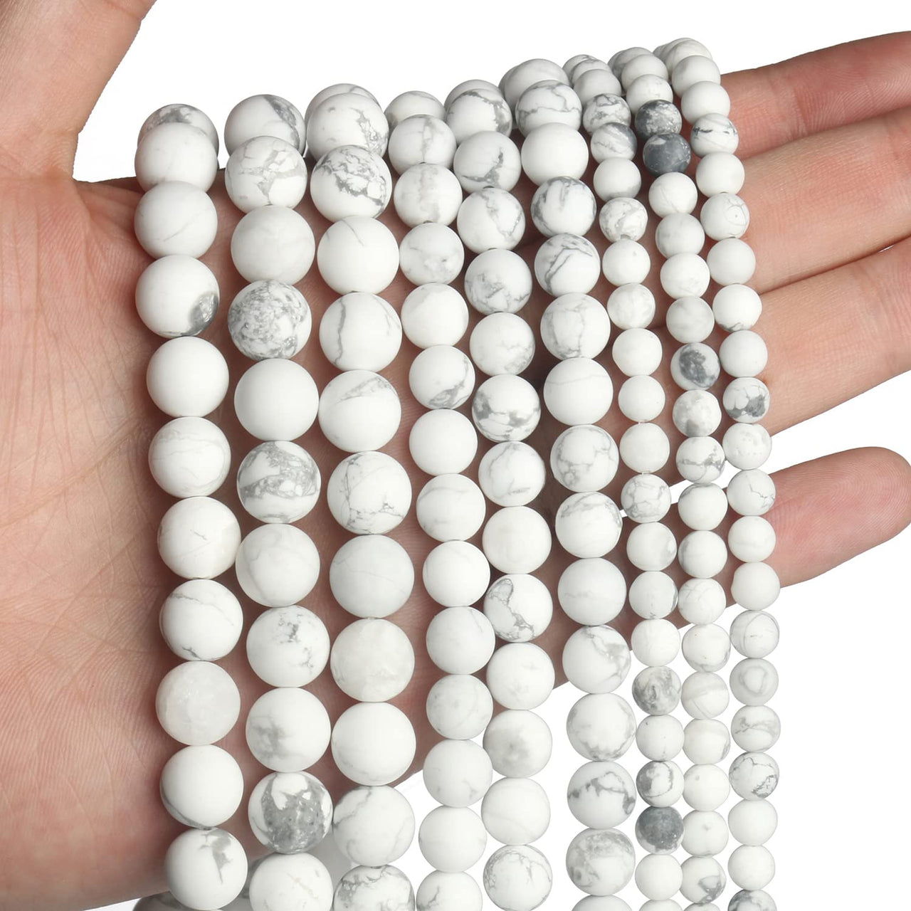 60pcs 6mm Natural Stone Beads Matte Howlite Beads Energy Crystal Healing Power Gemstone for Jewelry Making, DIY Bracelet Necklace