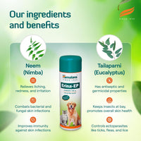 Himalaya Erina-EP Powder for Dogs and Cats | Neem & Eucalyptus Formula | Controls Ticks & Fleas | Soothes Skin Irritation |150 g