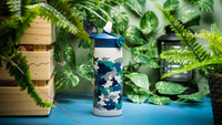Zak Designs Water Bottle for Travel and At Home, 19 oz Vacuum Insulated Stainless Steel with Locking Spout Cover, Built-In Carrying Loop, Leak-Proof Design (Camo) Camo