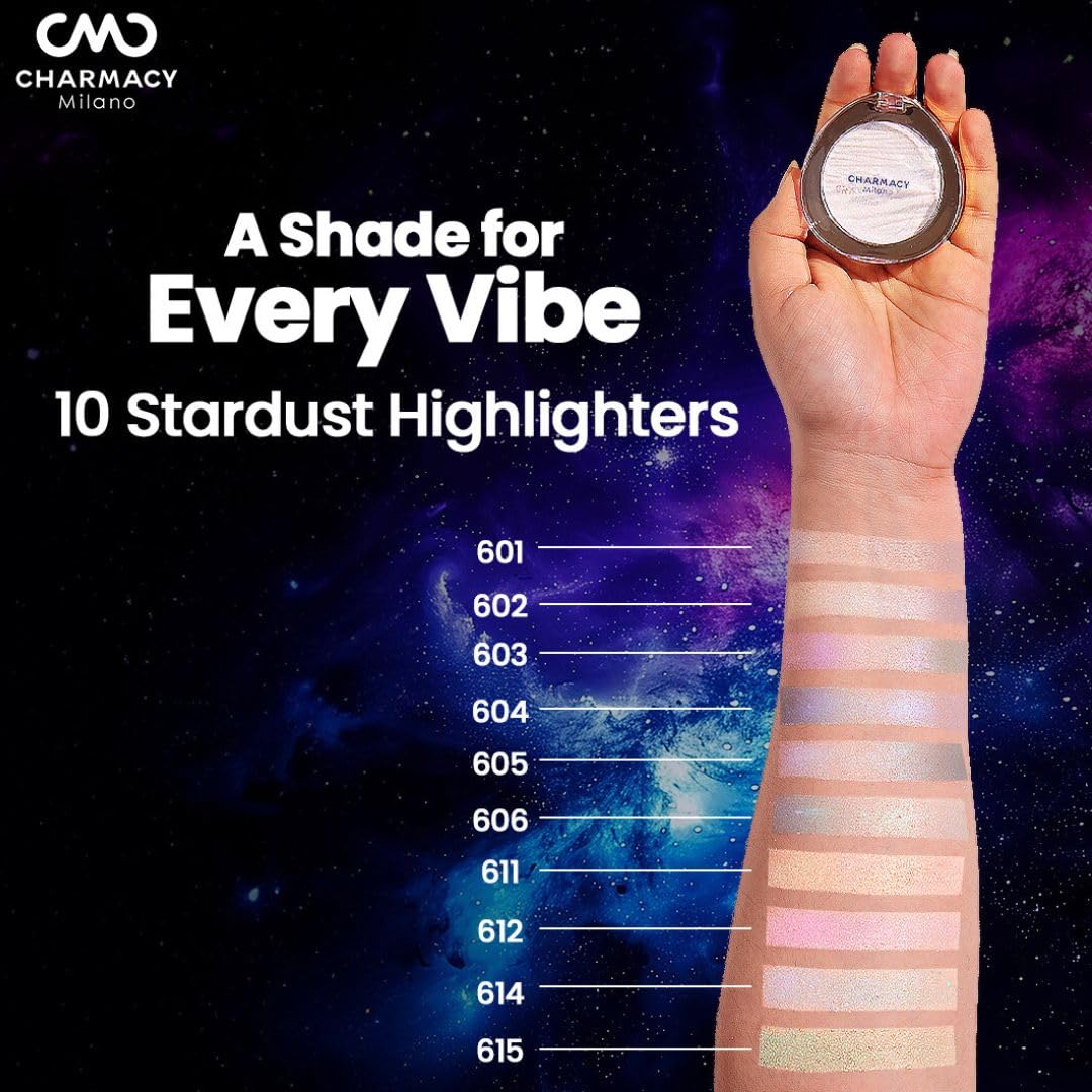 Charmacy Milano Star Dust - 601, Multichrome Blush & Highlighter, Seemless Blending Formula, Radiant Look, Compact & Portable (4.2 gms)