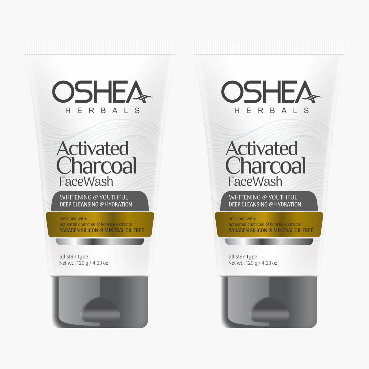 Oshea Herbals Activated Charcoal Facewash For Men and Women | Removes Black Heads & Uneven Skin Tone with Activated Charcoal & Licorice Extracts | Paraben, Silicon & Mineral Oil Free (Pack of 2)