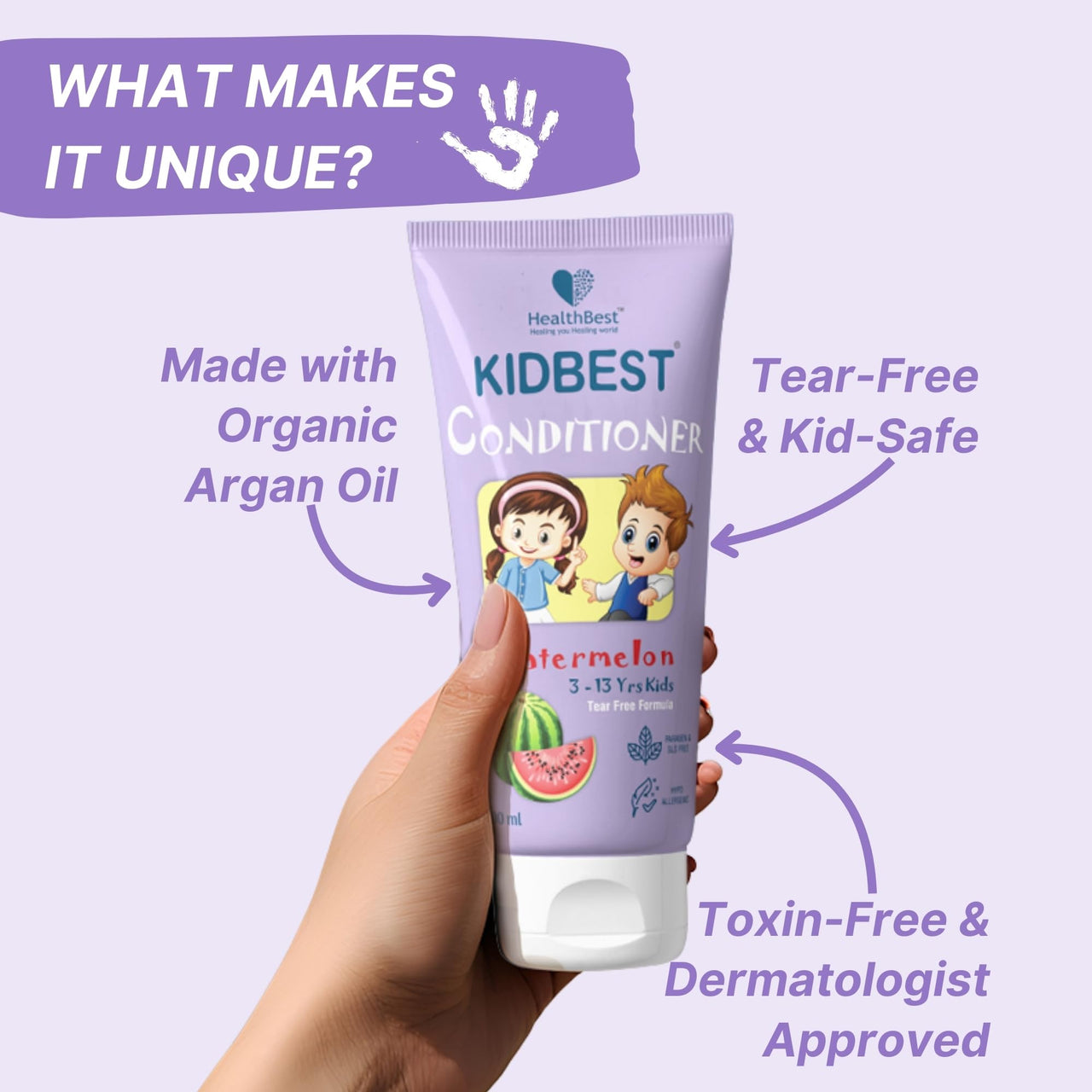 HealthBest Kidbest Conditioner for 3-13 Years Kids | Nourishing Hair, Hair Smoothing | Tear, Paraben, SLS free | Watermelon Flavor | 200ml (Pack of 2)