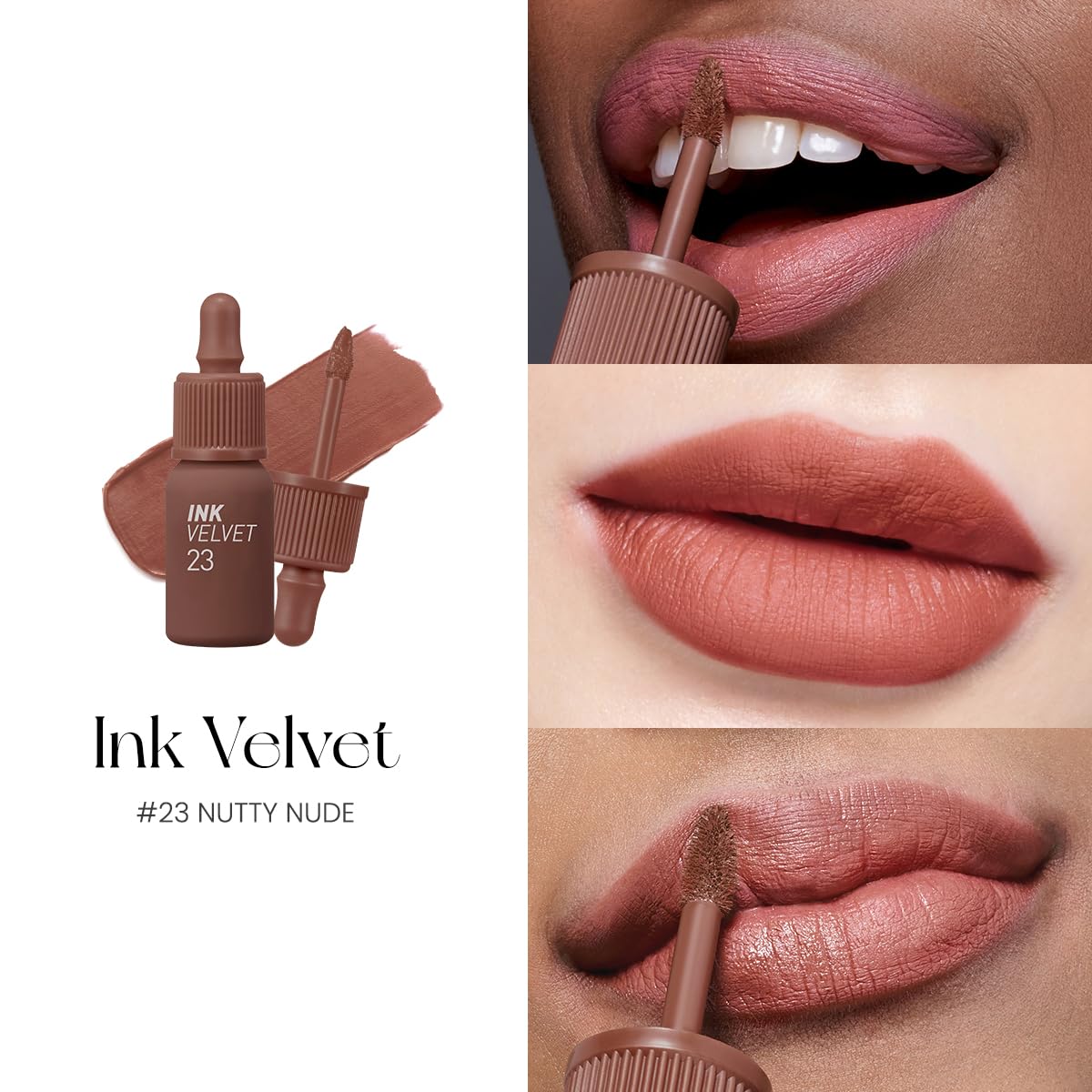 Peripera Ink the Velvet Lip Tint | High Pigment Color, Longwear, Weightless, Not Animal Tested, Gluten-Free, Paraben-Free | Soft and Smooth Application | Lightweight Lip Tint (023 Nutty Nude)