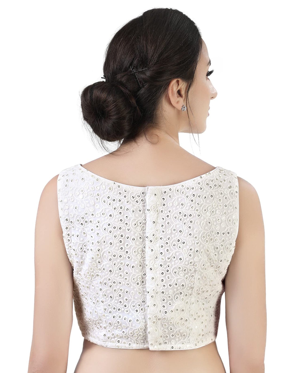 X3 Women's  Georgette Chikankari & Sequin Embroidered Sleeveless Saree Blouse