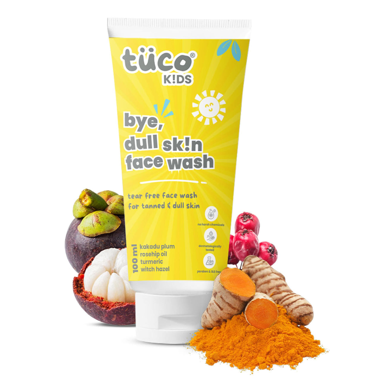 Tuco® Kids Face Wash | Brightens Dull Skin | Turmeric & Kakadu Plum | pH Balanced Tear-Free | Ages 2-5, 4-10, 10-15, 5-10 Years | Paraben & Sulphate Free | 100ml (Pack of 1)