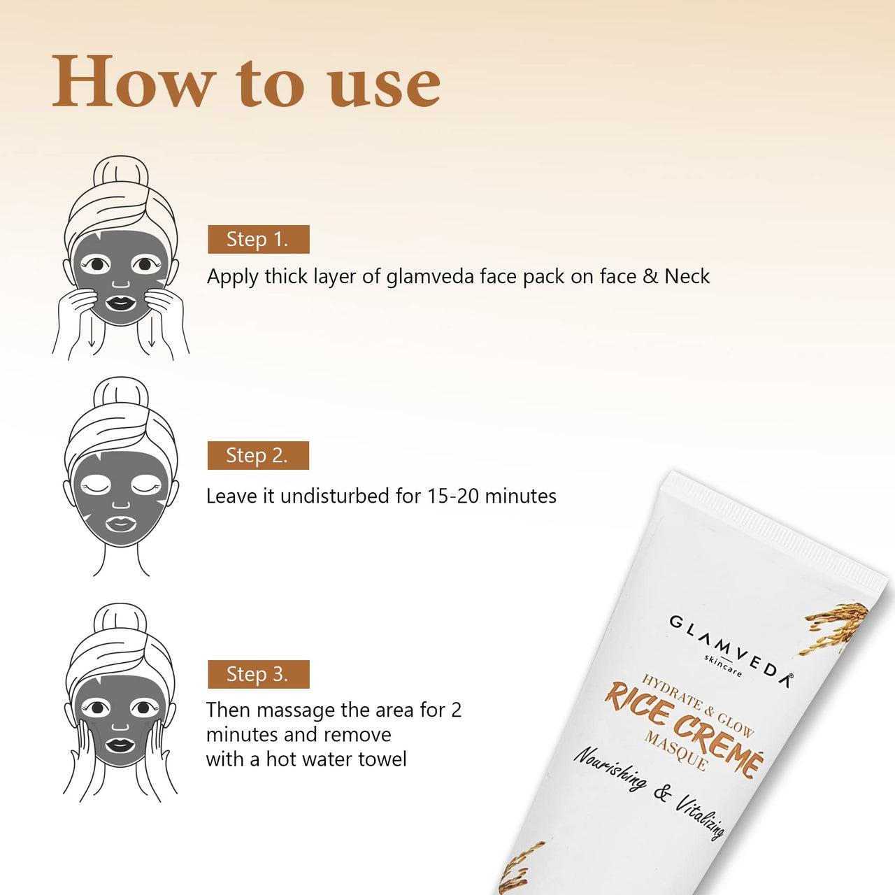 Glamveda rice water hydrate & glow cream mask for Dry & Normal skin | No Paraben, SLS | Pack of 2