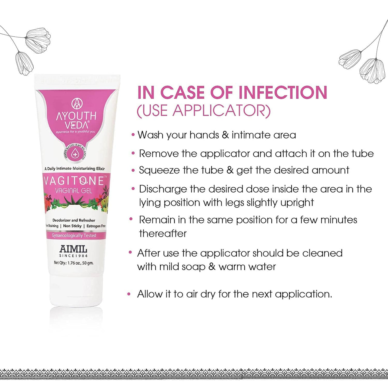 Ayouthveda Vagitone Vaginal Gel for Women | Prevents Dryness, Itchiness & Bad Odor| Enriched With Aloe Vera, Amla & Majhu Phal| Daily Intimate Moisturizing Gel (Pack Of 2-50g each)