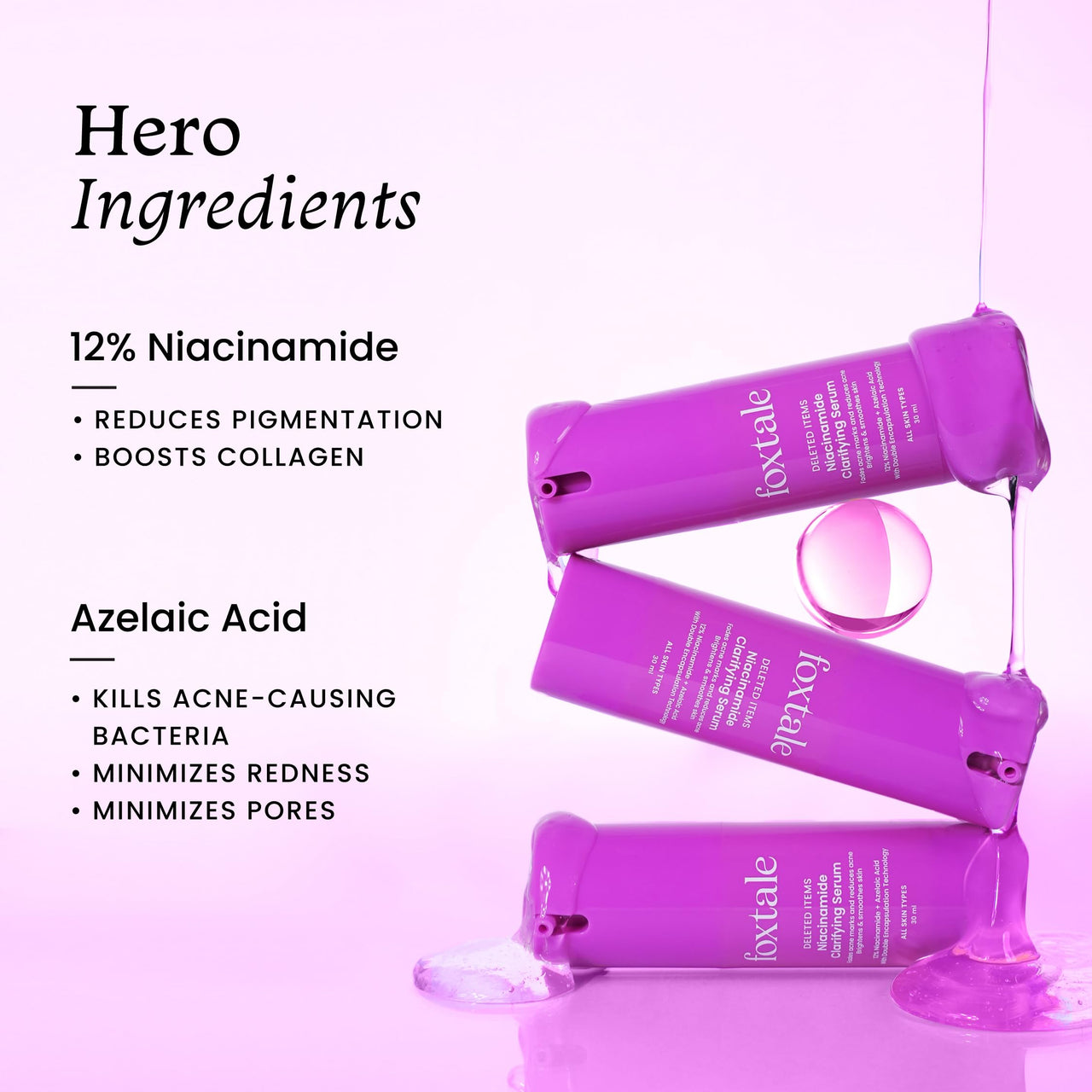 Foxtale 12% Niacinamide Face Serum with Azelaic Acid for Oil Control & Brightening | Reduces Acne, Blemishes & Acne Marks | Brightens & Smoothens Skin | Face Serum for Women & Men | 30 ml