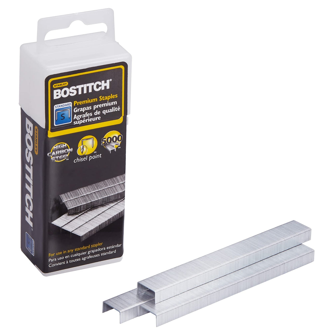 Bostitch Office Premium Standard Staples in Clear Plastic Box, 1/4 Inch Leg, Reduced Jamming, 5,000 Per Box (SB10)