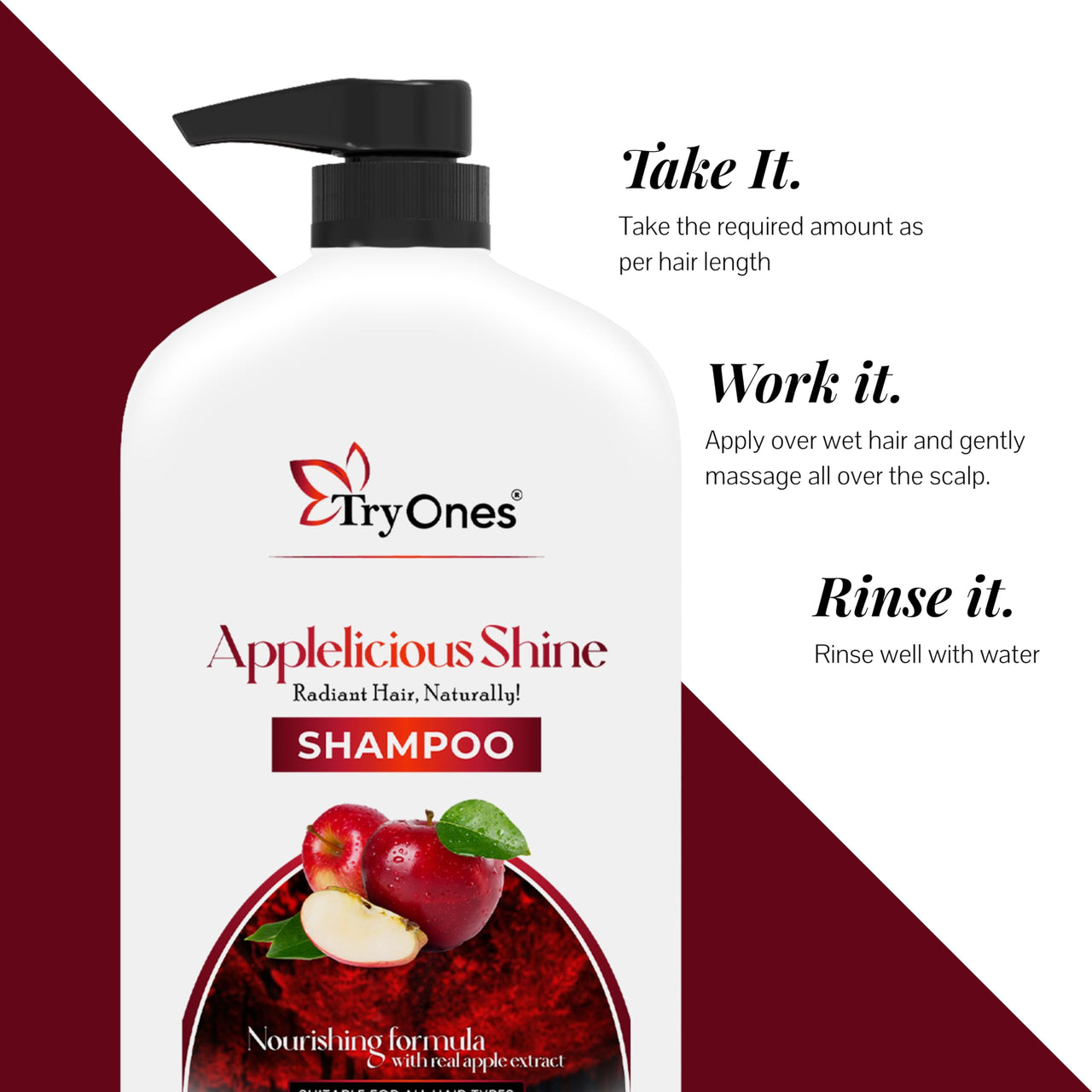TryOnes Apple Cider Shampoo Men & Women Dry & Frizzy Hair | Helps Control Hair Fall & Promotes Hair Growth Shampoo| For Men & Women - 1000 ML