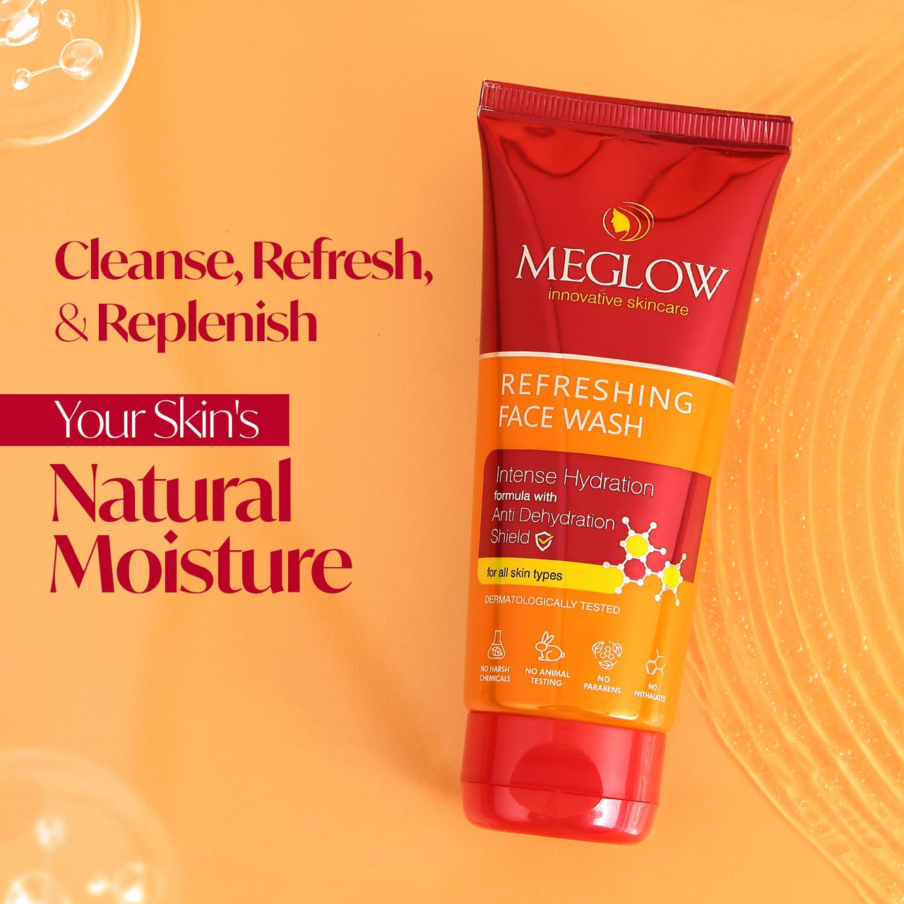 Meglow Refreshing & Rejuvenating Face Wash Pack of 2 (70g Each) with Anti Dehydration Shield|Soap Free Face Wash for All Skin Types |Helps to Make Skin Soft, Supple & Fresh (Unisex)