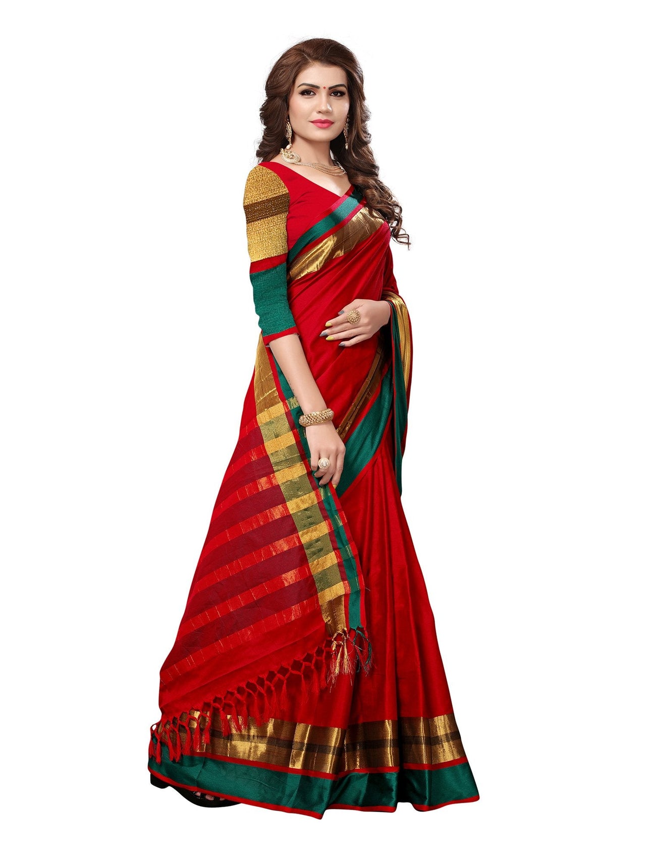 SAREE MALL Women's  Cotton Silk Saree with blouse piece (8AURA8001-parent)