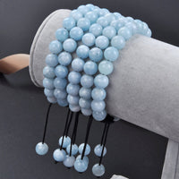 Massive Beads Natural Healing Power Gemstone Crystal Beads Unisex Adjustable Macrame Bracelets 8mm Aquamarine