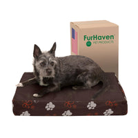 Furhaven Water-Resistant Cooling Gel Dog Bed for Small Dogs w/ Removable Washable Cover, For Dogs Up to 20 lbs - Indoor/Outdoor Garden Print Mattress - Bark Brown, Small Water-Resistant Garden Print (Bark Brown) 20.0