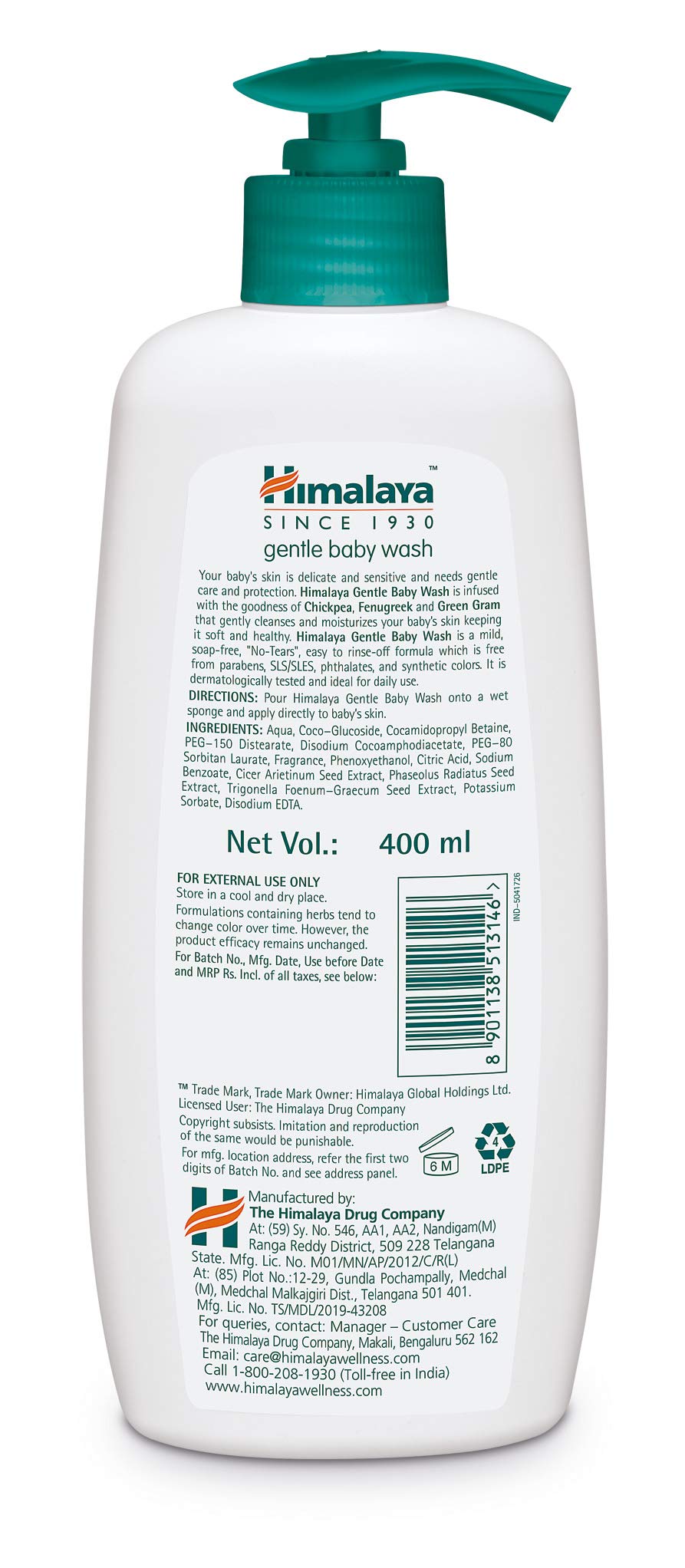 Himalaya Gentle Baby Wash (400ml) & Himalaya Baby Care Extra Moisturizing Baby Wash, 200ml