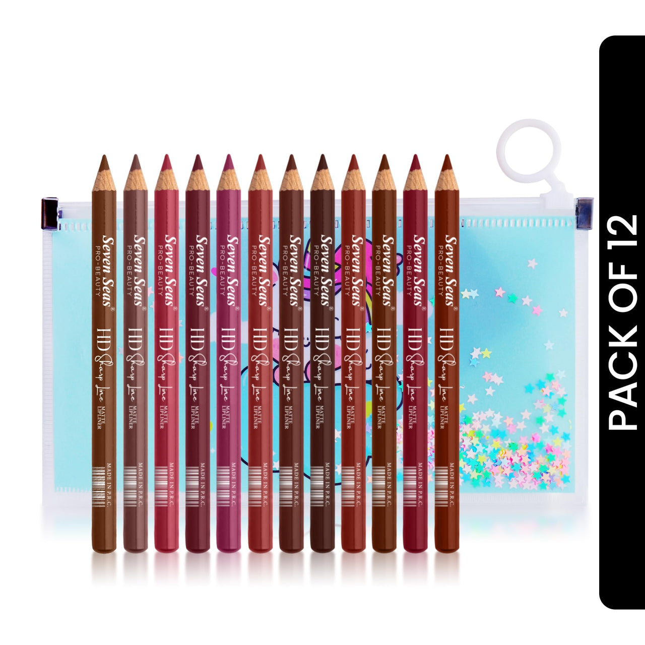 Seven Seas HD Sharp Line Lip Liner | Matte Lip Liner | Transfer-proof | Long Lasting | Highly Pigmented (Pack Of 12)