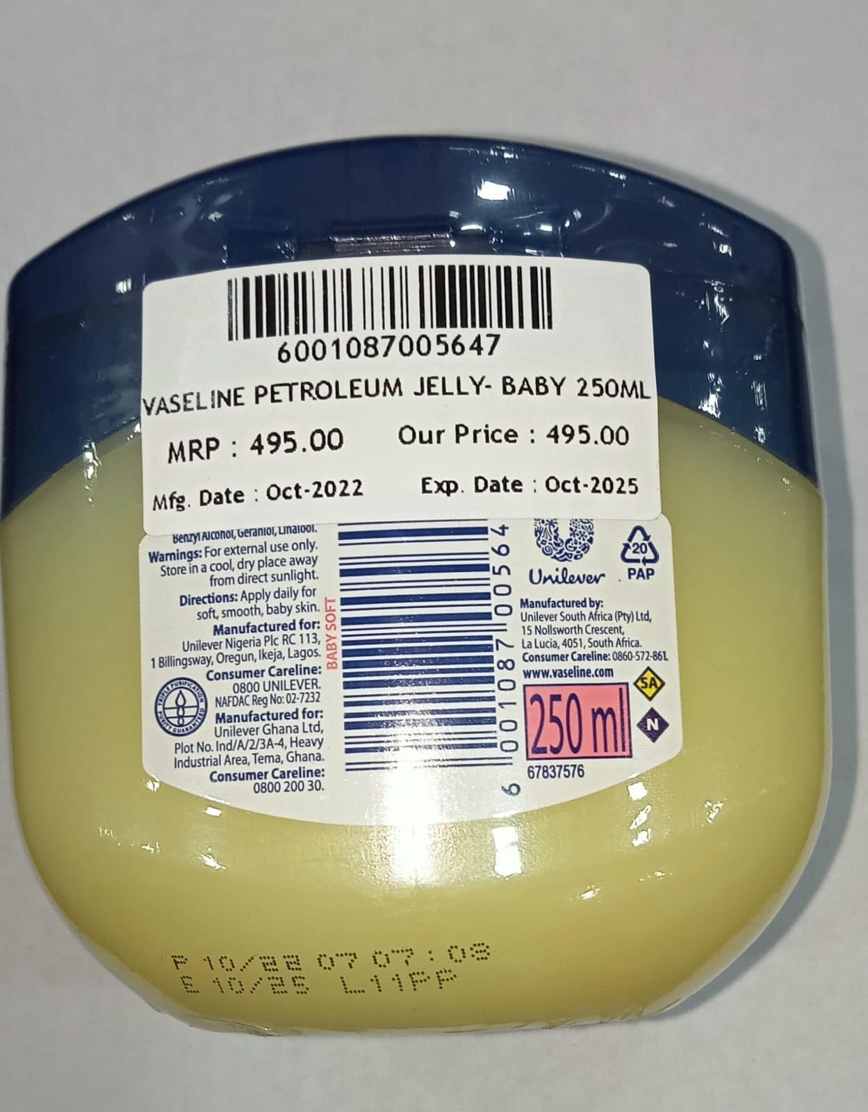 Vaseline BLUESEAL Gentle Protective Baby Jelly 250 mL*2 (Pack Of 2)